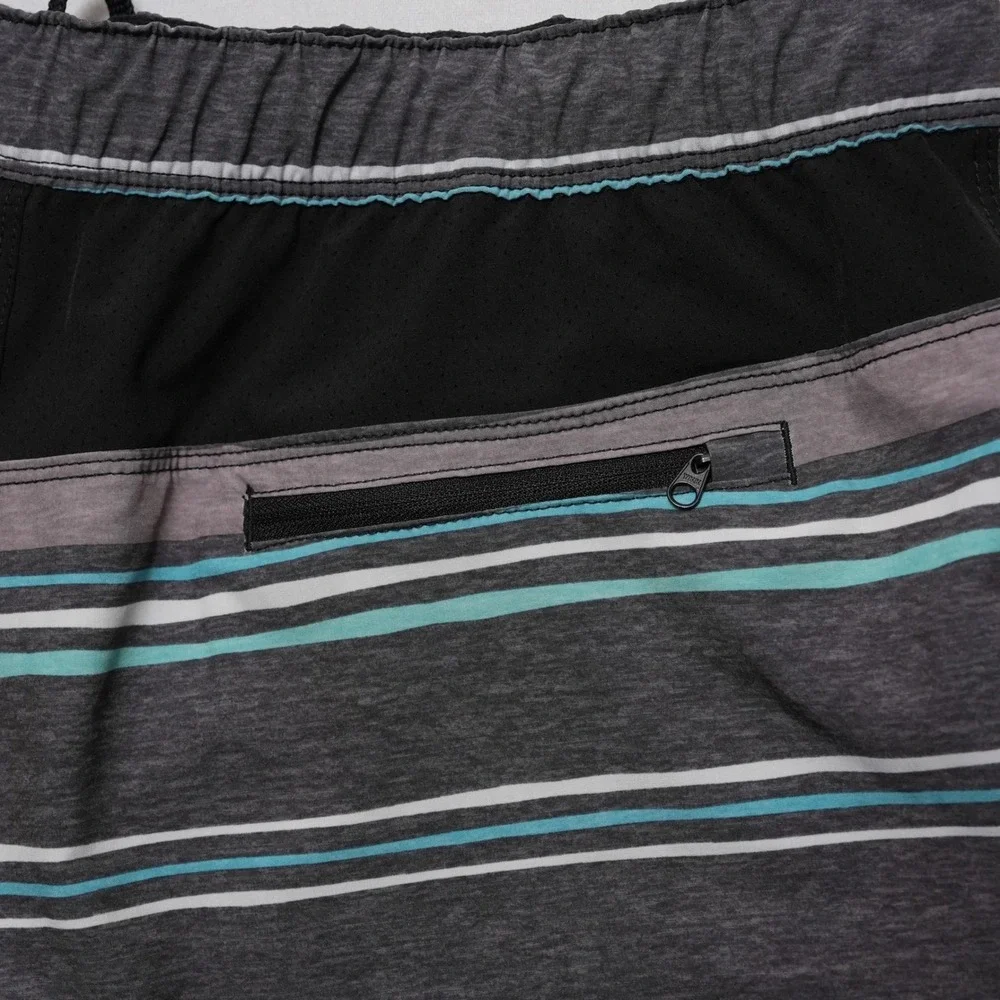 Speedo‎ Swim Shorts Mens XL Gray Multicolor Stripe Lined Drawstring Pocket